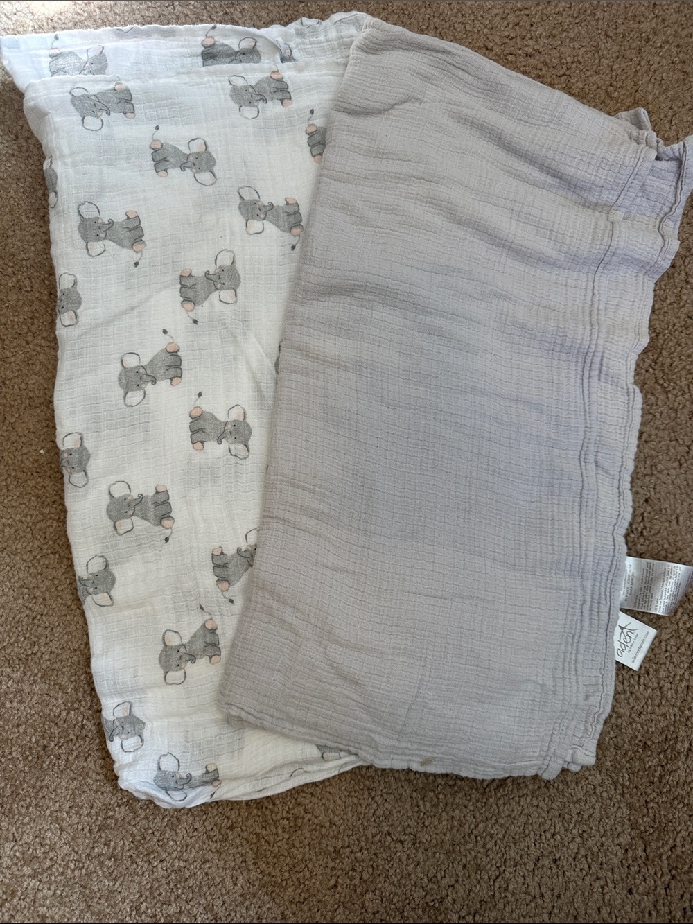Lot of 2 Aden Gray & Elephant Muslin Baby Swaddle